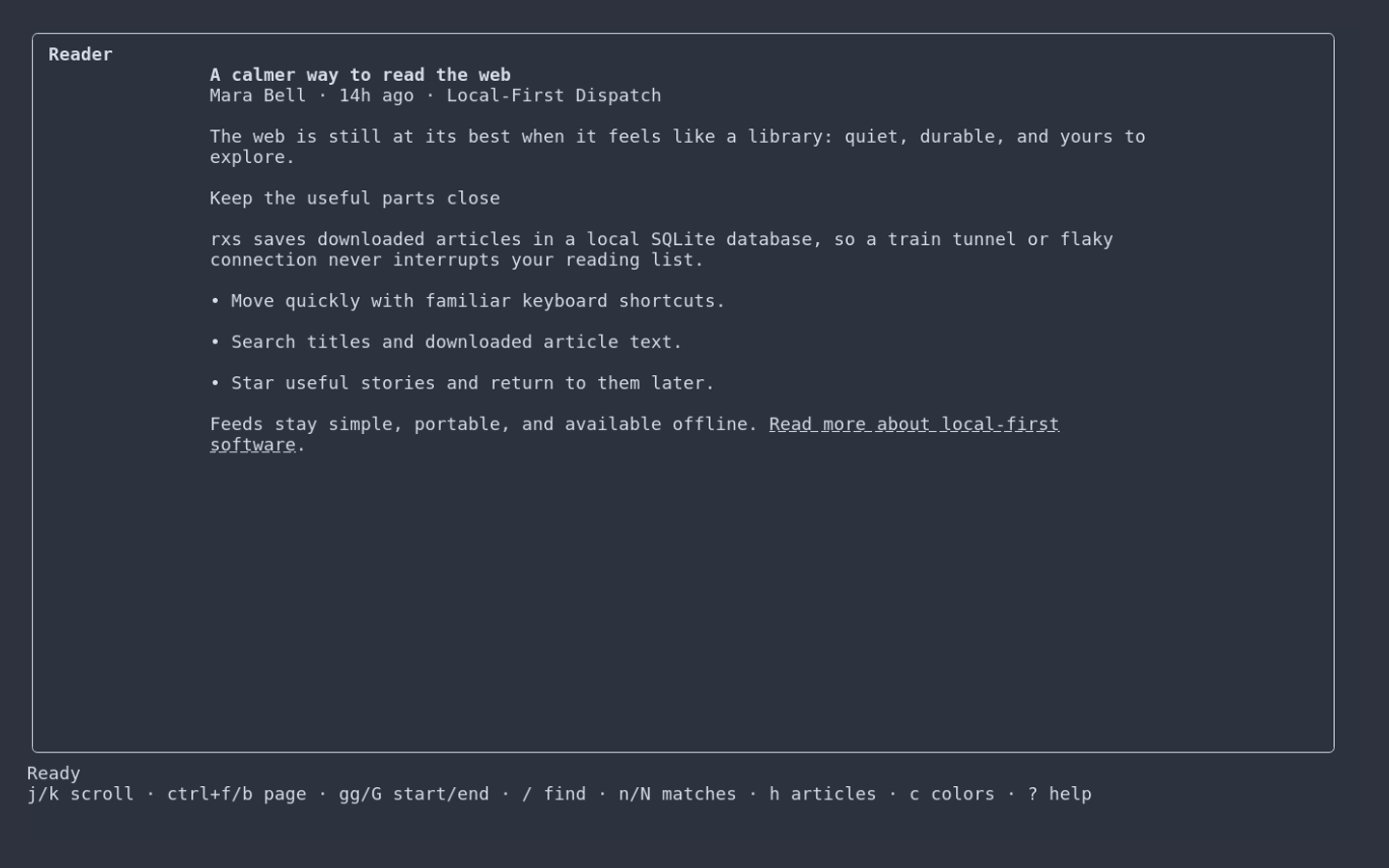 rxs focused reader view displaying a downloaded article